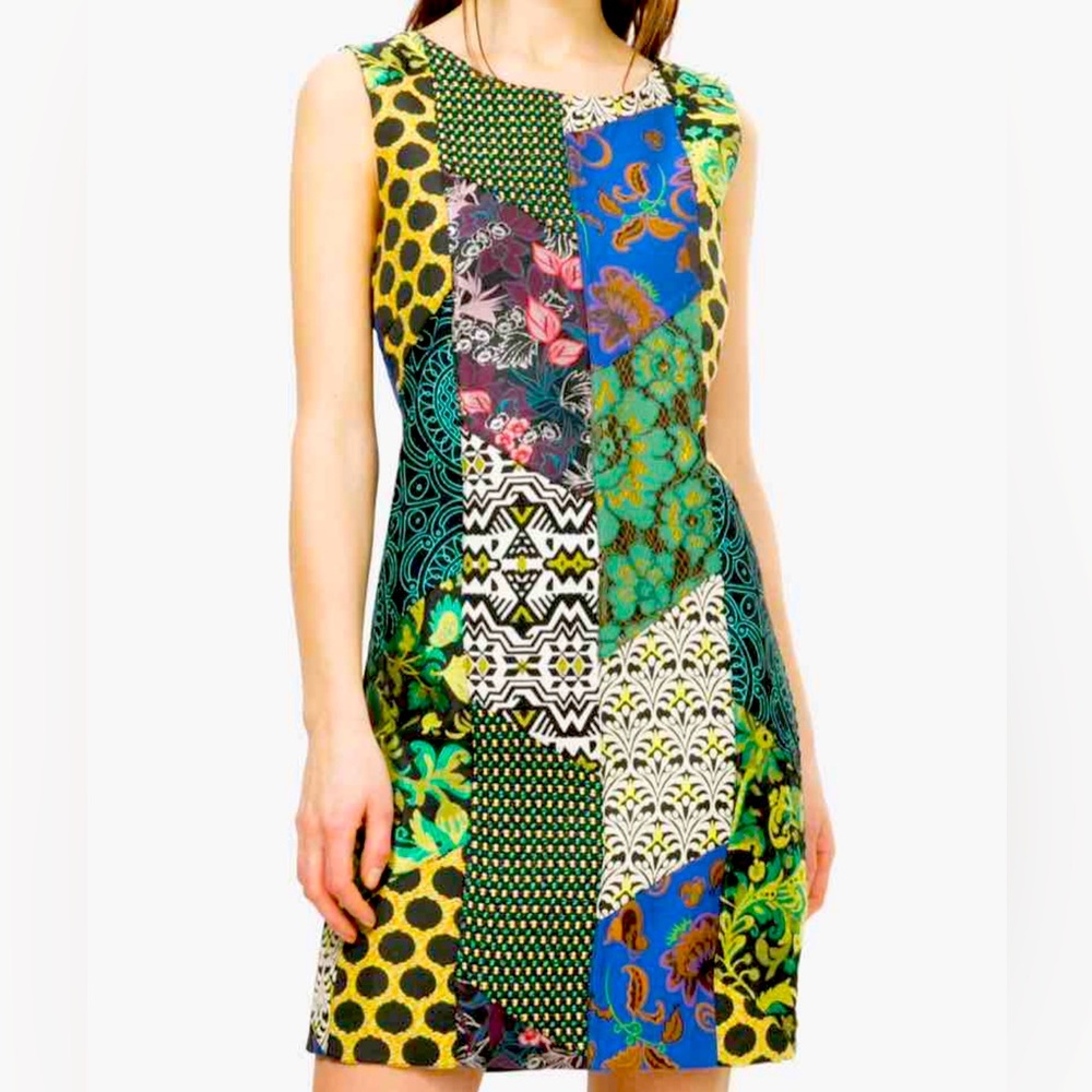 DESIGUAL Women’s Black Patchwork  Sleeveless‎ Dress Calixta.A112